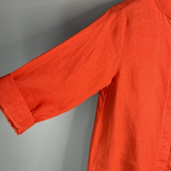 CAROLYN DONNELLY Edit Orange Linen Shirt Hidden Buttons Collarless Coastal 4-6 - Picture 4 of 11
